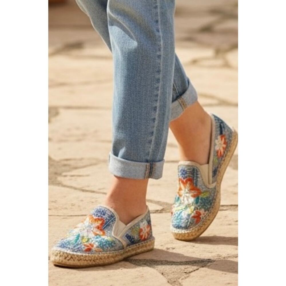 Johnny Was Women's Embroidered Elyria Metallic Espadrilles Sz 38/7.5 ArtsyBoho